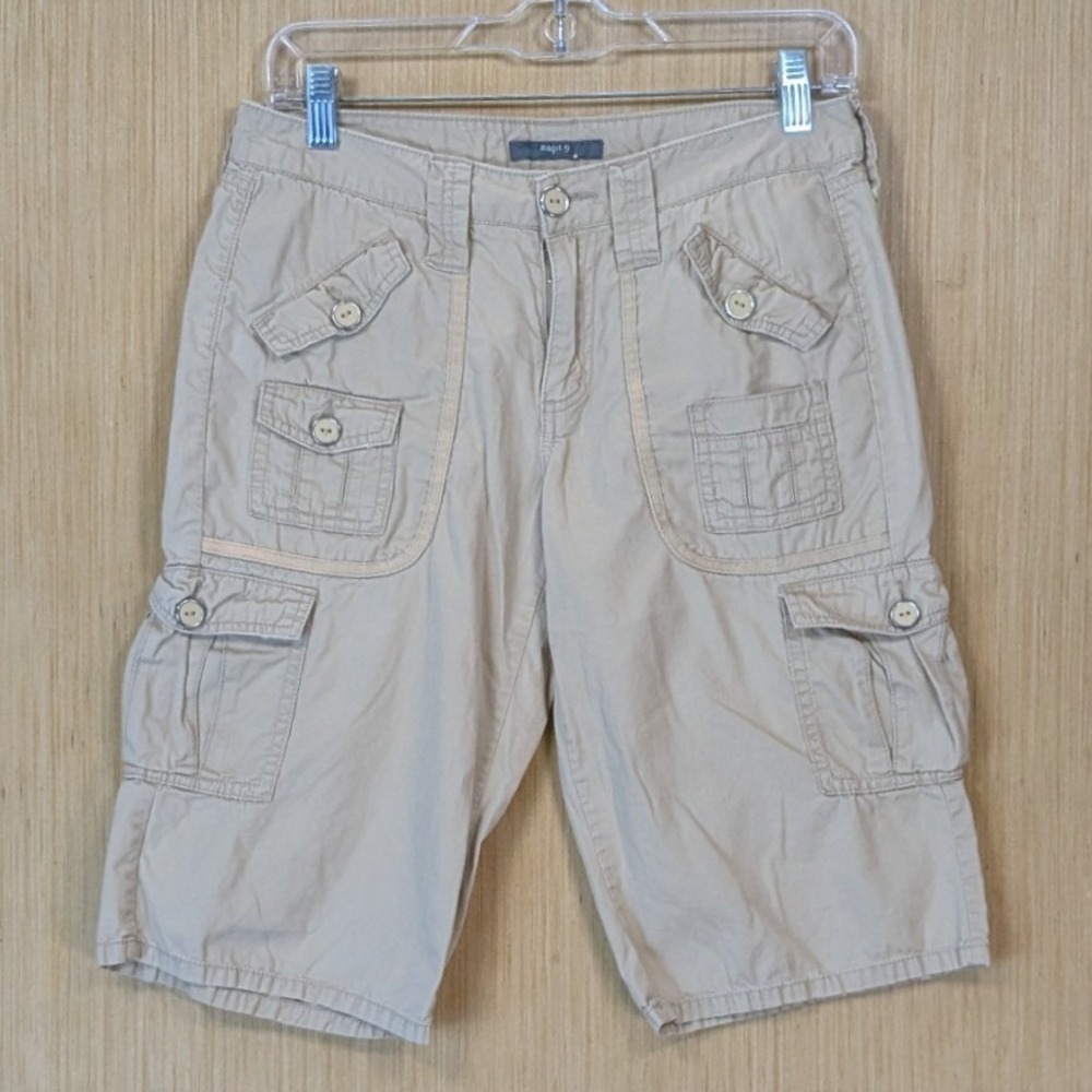 Apt 9 Cargo Shorts Womens 4 Tan Utility Pocket Low Rise Y2K Casual Streetwear